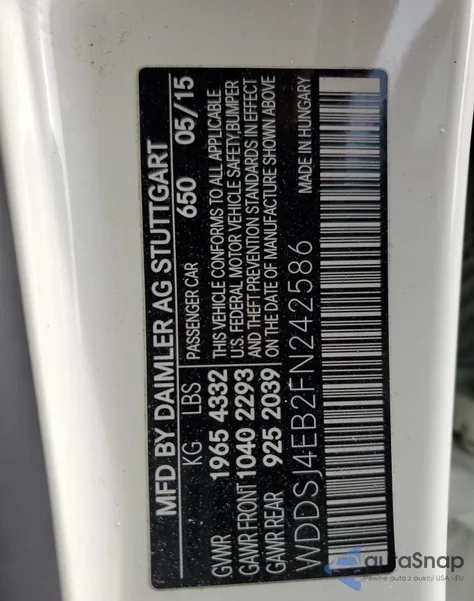 2015 Mercedes-Benz Cla 250 z USA, uszkodzony, nr VIN WDDSJ4EB2FN242586